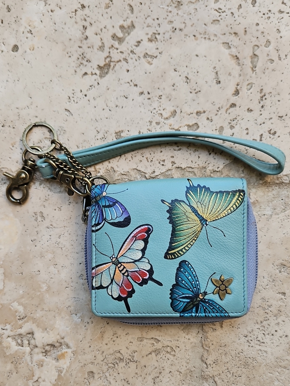 NWOT Anuschka Butterfly Heaven Wristlet Clutch Zip Around Small Organizer Wallet